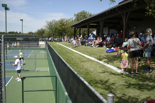 Robson Ranch hosted the Quad States Senior Pickleball Tournament this week. The tournament was for players age 50 and older. Pickleball is a sport combing elements of tennis, badminton and table tennis where players volley a wiffle ball over a net with sol